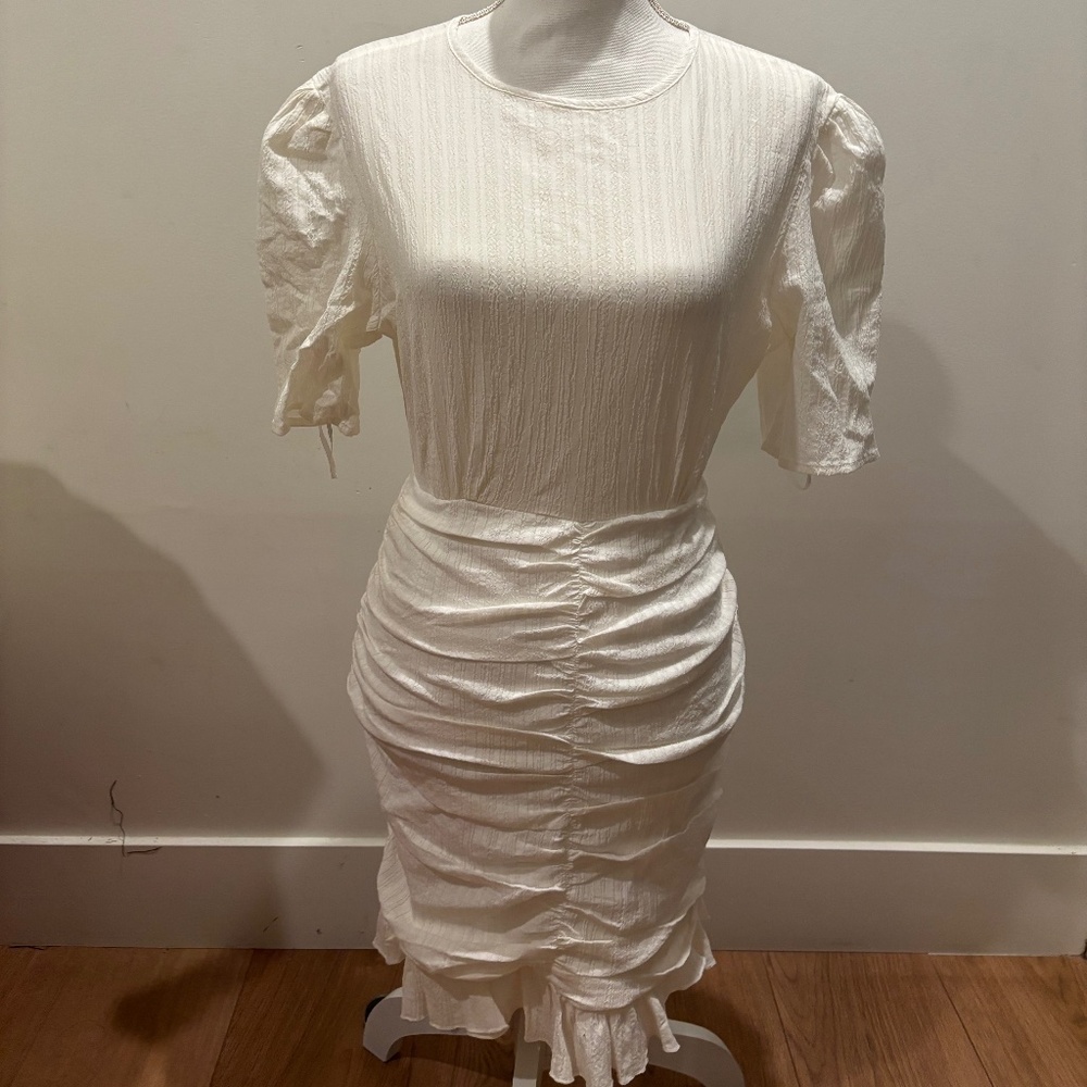 Lioness White Ruched Puff Sleeve Dress – NWT